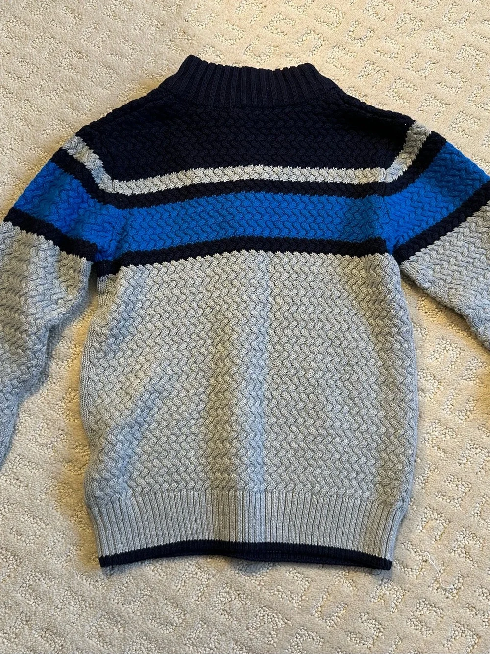 Gymboree Boys Mock Collar Sweater In Gray With Blue and Navy Stripe Size 5T